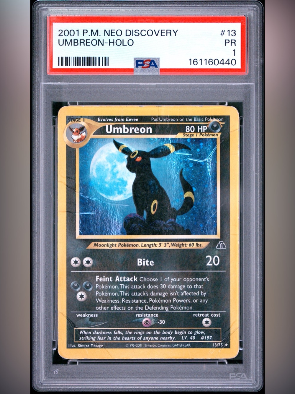 2001 Pokemon Neo Discovery Umbreon Holo Card 13/75 PSA 1